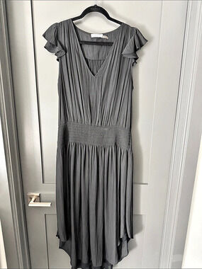 Ramy Brook Audrey Smocked Midi Dress Gray